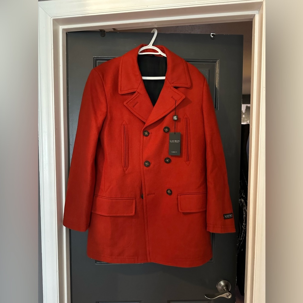 Men’s orange pea jacket by Ralph Lauren